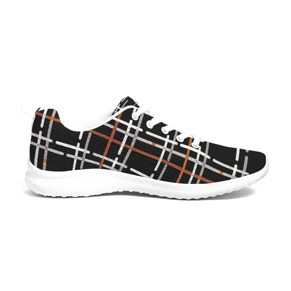 Womens Sneakers - Canvas Running Shoes, Black Plaid Print by inQue.Style