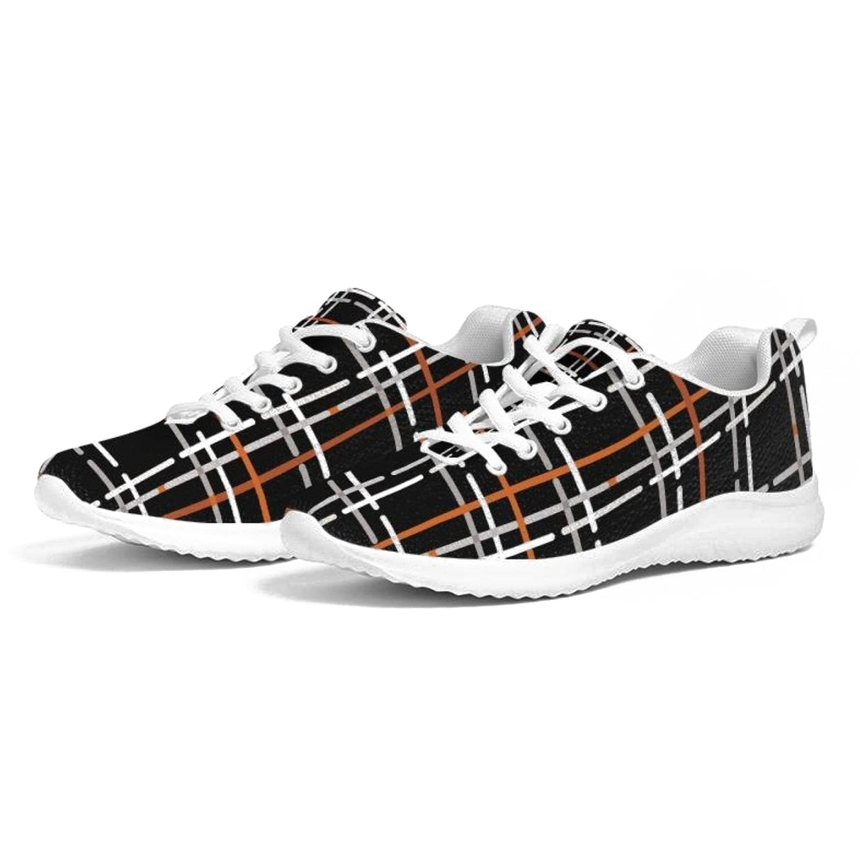 Womens Sneakers - Canvas Running Shoes, Black Plaid Print by inQue.Style