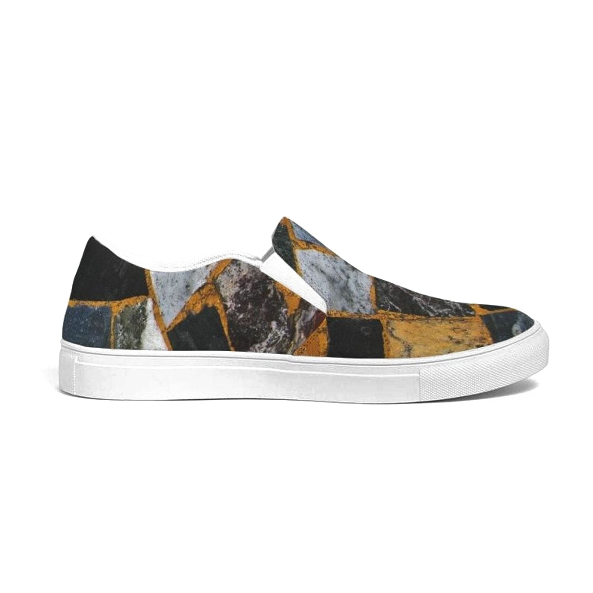 Womens Sneakers - Canvas Slip on Shoes, Black Mosaic Print by inQue.Style