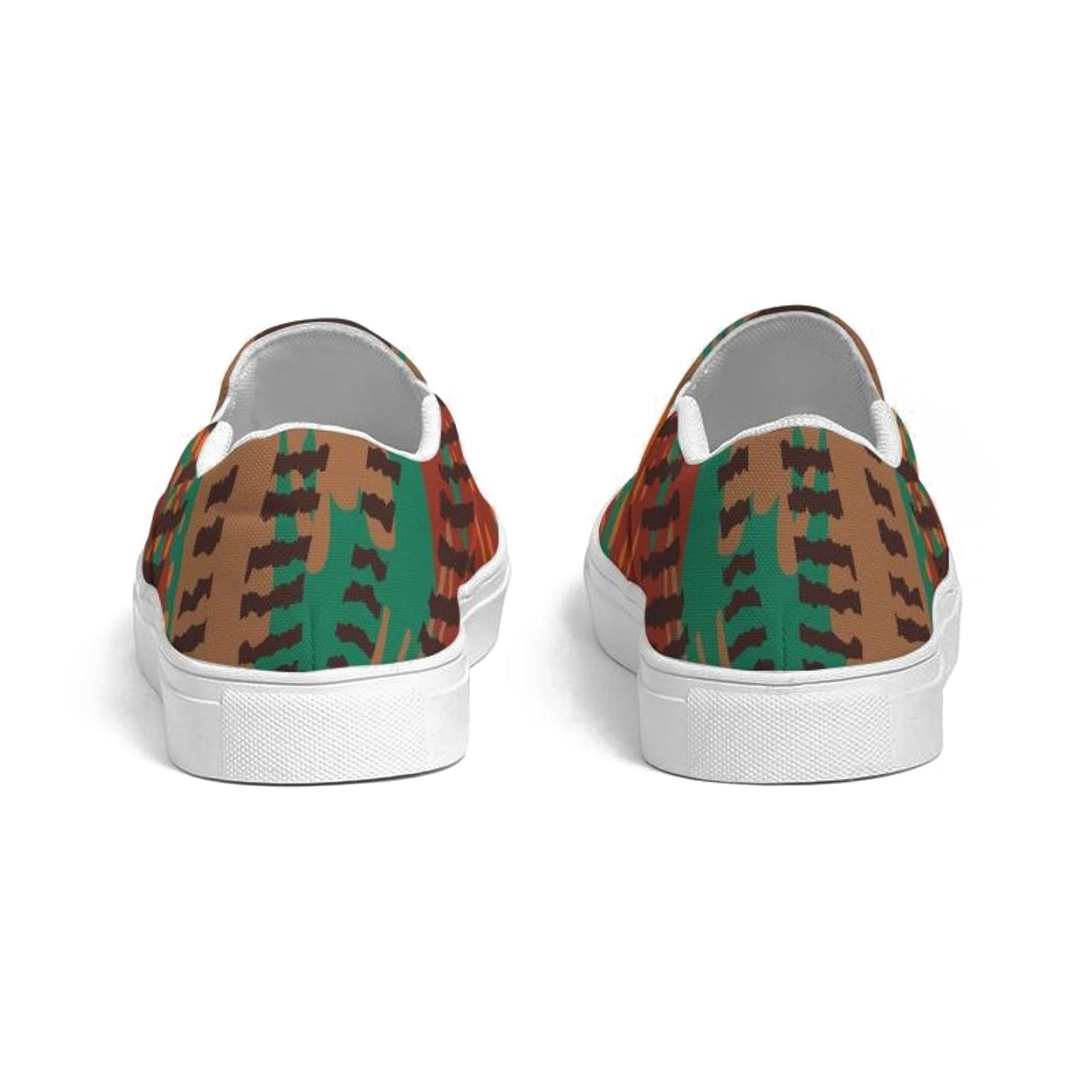 Womens Sneakers - Canvas Slip on Shoes, Brown and Green Print by inQue.Style