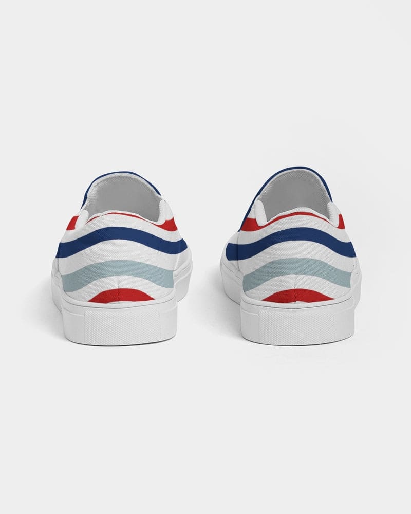 Womens Sneakers - Canvas Slip on Shoes, Red White Blue Striped Print by inQue.Style