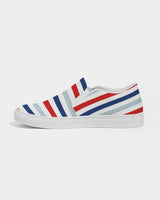 Womens Sneakers - Canvas Slip on Shoes, Red White Blue Striped Print by inQue.Style