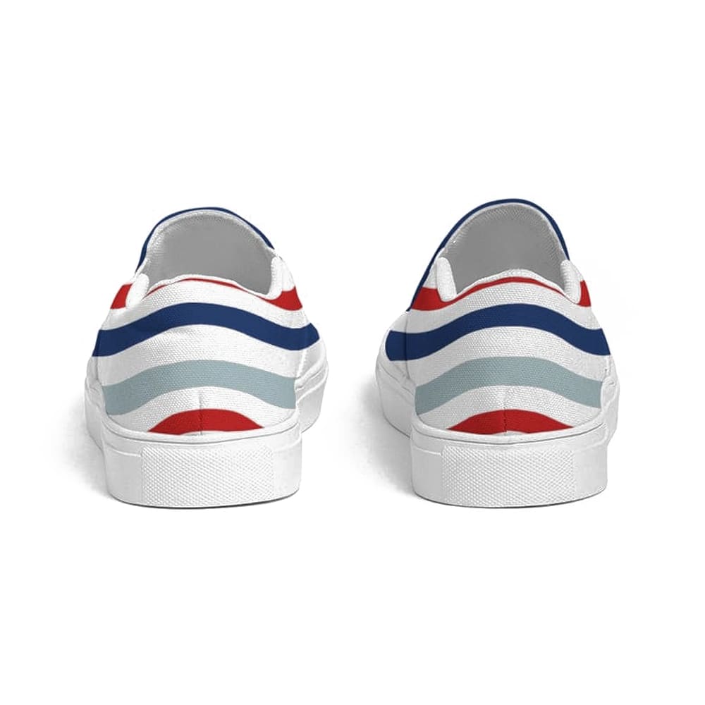 Womens Sneakers - Canvas Slip on Shoes, Red White Blue Striped Print by inQue.Style