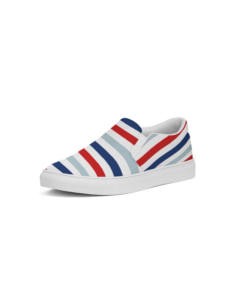 Womens Sneakers - Canvas Slip on Shoes, Red White Blue Striped Print by inQue.Style