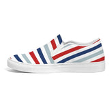 Womens Sneakers - Canvas Slip on Shoes, Red White Blue Striped Print by inQue.Style