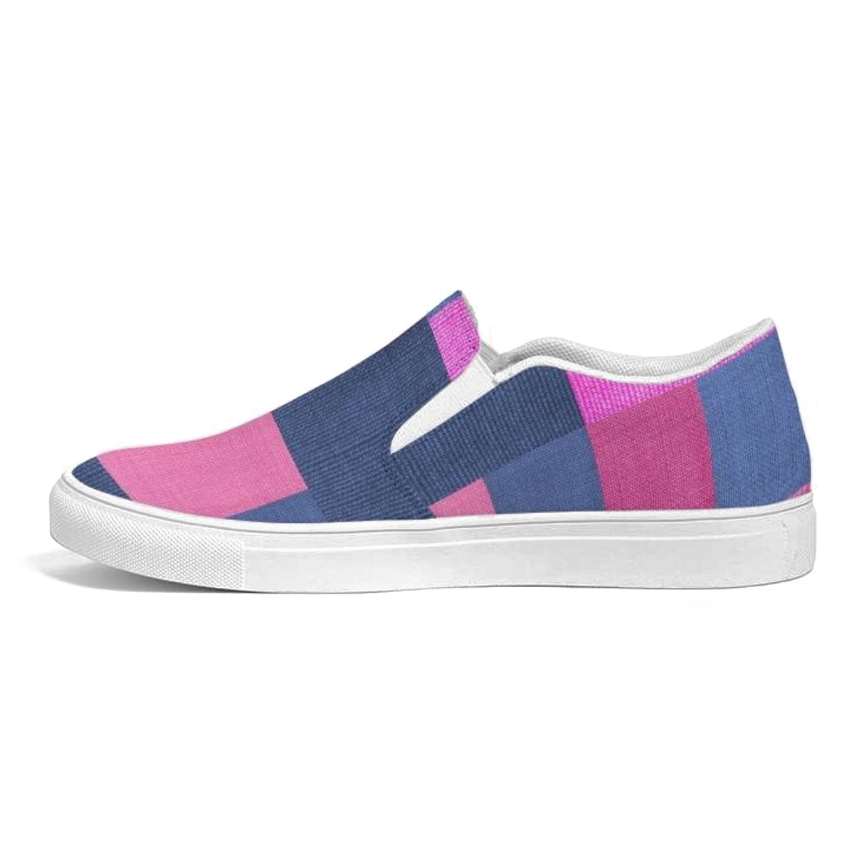 Womens Sneakers - Pink & Blue Geometric Print Slip-on Canvas Shoes by inQue.Style