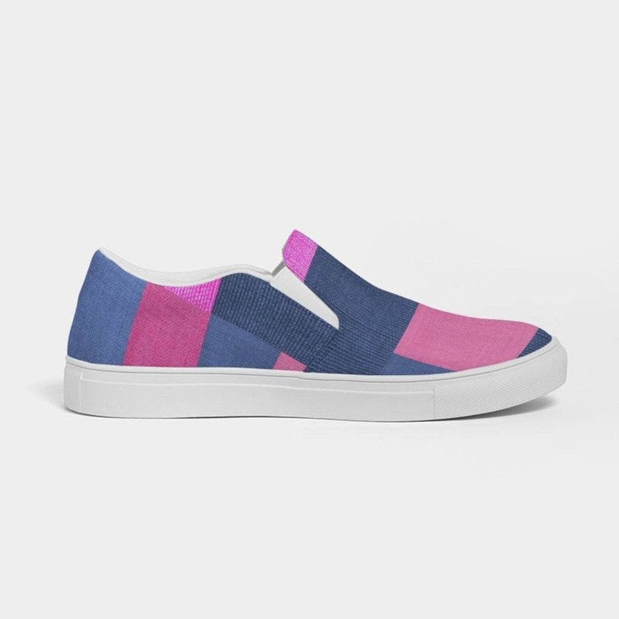 Womens Sneakers - Pink & Blue Geometric Print Slip-on Canvas Shoes by inQue.Style