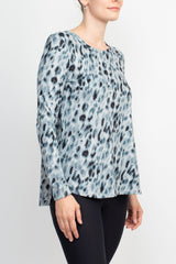 Joan Vass NY Boat Neck Long Sleeve High-Low Hem Animal Print Jersey Top by Curated Brands