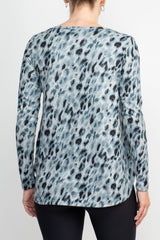 Joan Vass NY Boat Neck Long Sleeve High-Low Hem Animal Print Jersey Top by Curated Brands