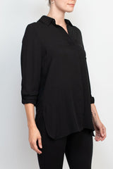 Joan Vass NY collared 3/4 sleeve front button closure chiffon crepe shirt by Curated Brands