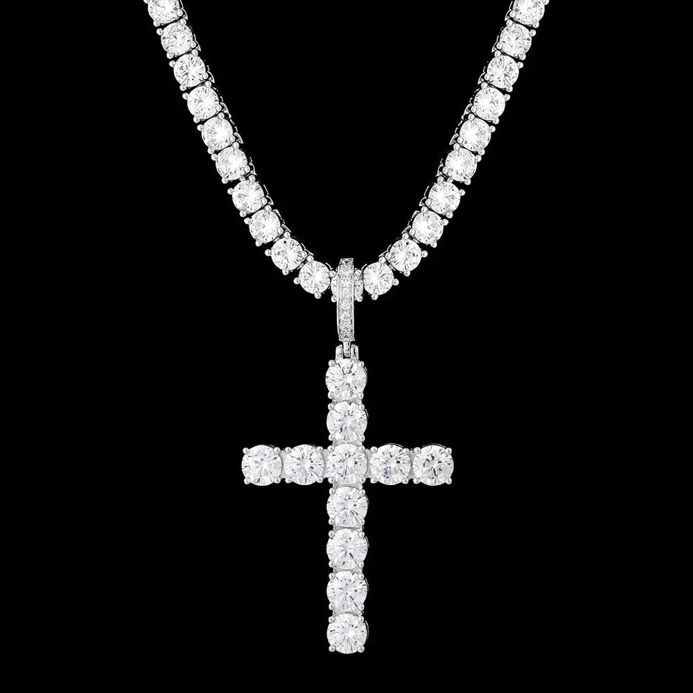 VVS Moissanite Solid Silver Cross Pendant in White Gold by Bling Proud | Urban Jewelry Online Store