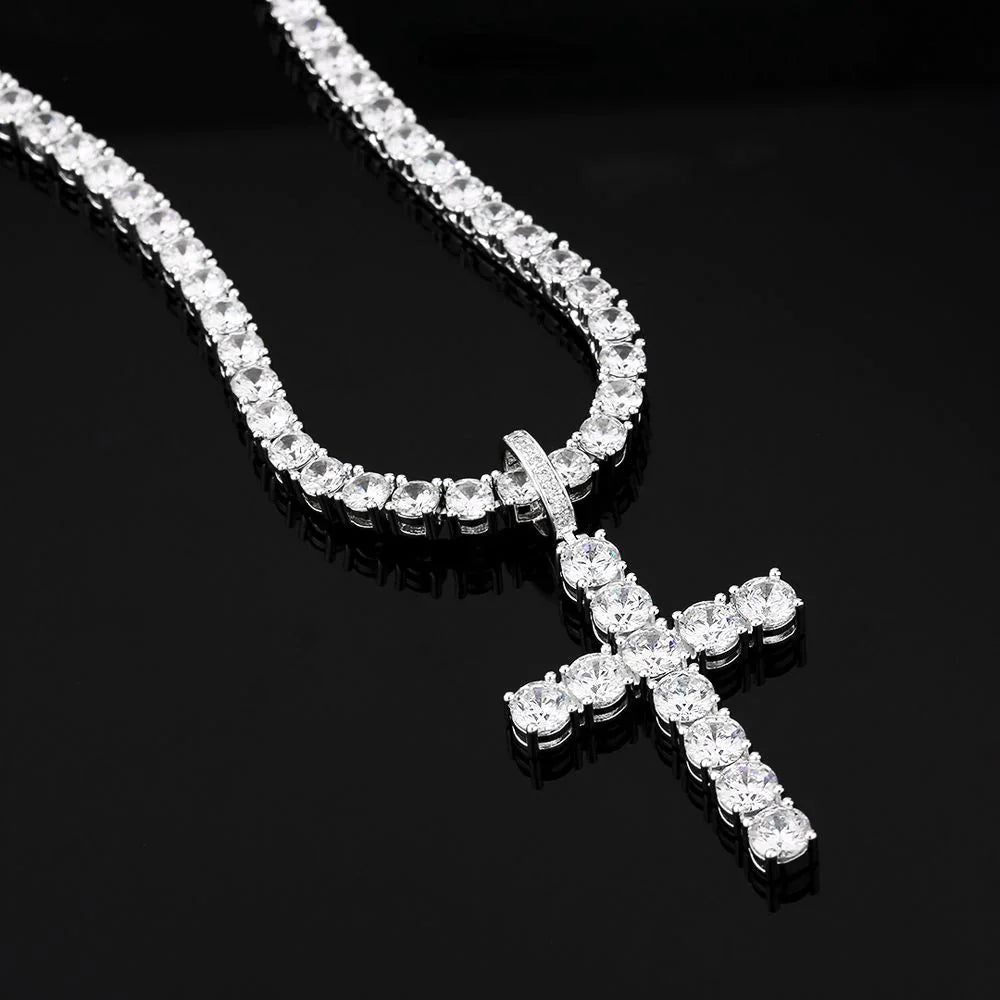 VVS Moissanite Solid Silver Cross Pendant in White Gold by Bling Proud | Urban Jewelry Online Store