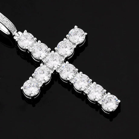 VVS Moissanite Solid Silver Cross Pendant in White Gold by Bling Proud | Urban Jewelry Online Store