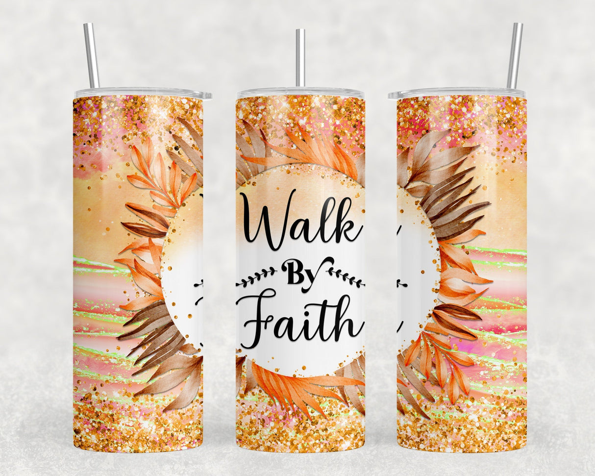 Walk By Faith - 20 oz Steel Skinny Tumbler - Optional Blue Tooth Speaker - Speaker Color will Vary by Rowdy Ridge Co