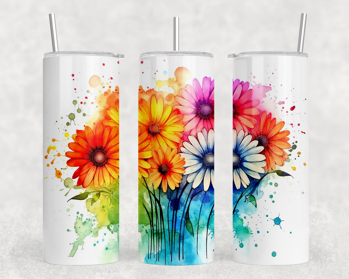 Watercolor Sunflower|Skinny Tumbler|Optional Bluetooth Speaker| Speaker Color Varies by Rowdy Ridge Co