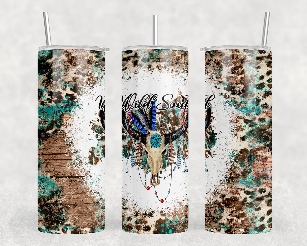 Western Bull Skull  - 20 oz Steel Skinny Tumbler - Optional Blue Tooth Speaker - Speaker Color will Vary by Rowdy Ridge Co