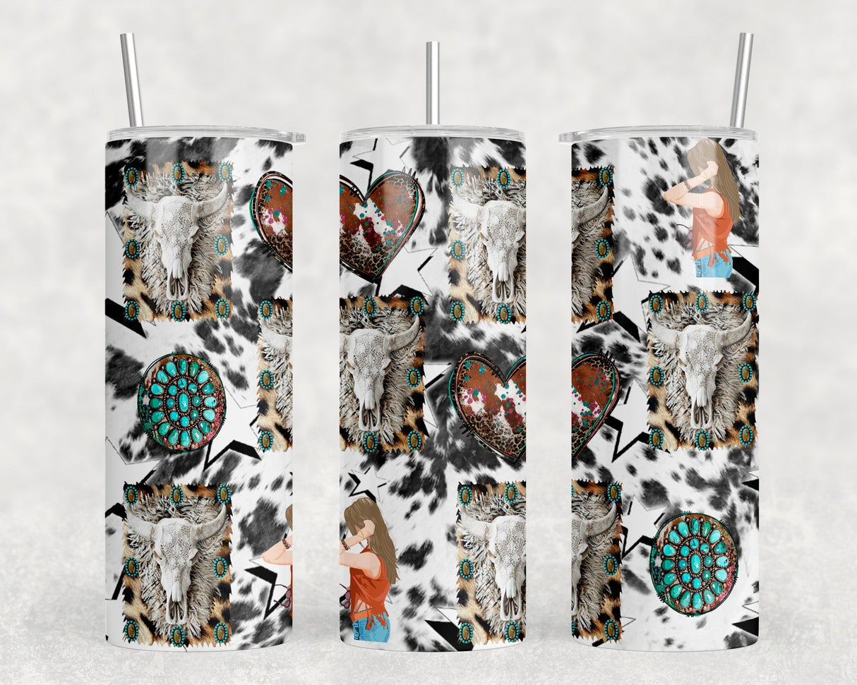 Western Collage  - 20 oz Steel Skinny Tumbler - Optional Blue Tooth Speaker - Speaker Color will Vary by Rowdy Ridge Co