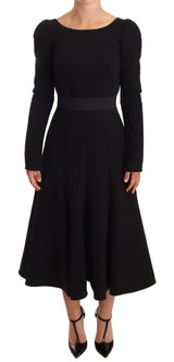 Black Wool Stretch Sheath Open Back Dress by Faz