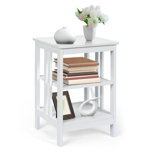 3-Tier Nightstand Sofa Side Table with Baffles and Round Corners-White