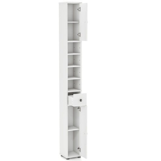 Freestanding Slim Bathroom Cabinet with Drawer and Adjustable Shelves-White