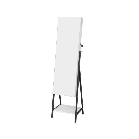 Freestanding Jewelry Cabinet with Full-Length Mirror-White