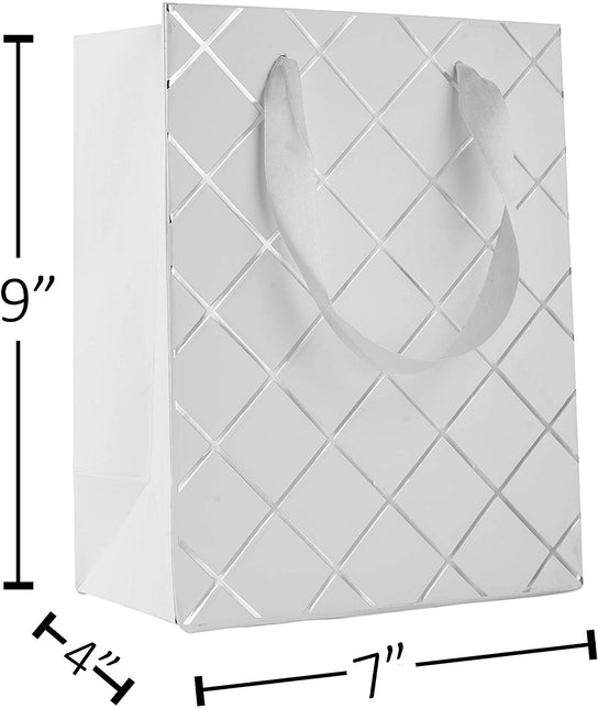 Diamond Gift Bags White 9"X 7"X 4" Set 24 Pack by Hammont