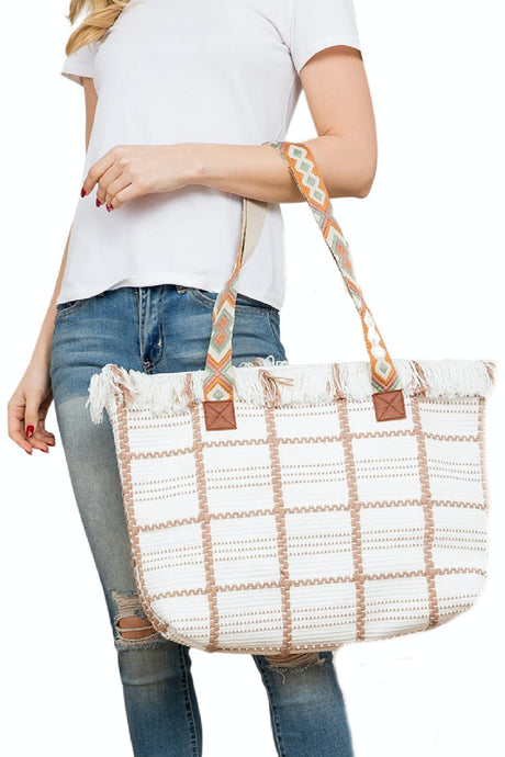 Embroidered Strap Window Pane Tote by Embellish Your Life