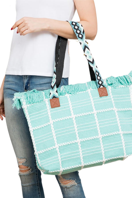 Embroidered Strap Window Pane Tote by Embellish Your Life