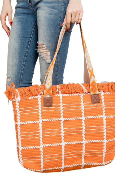 Embroidered Strap Window Pane Tote by Embellish Your Life