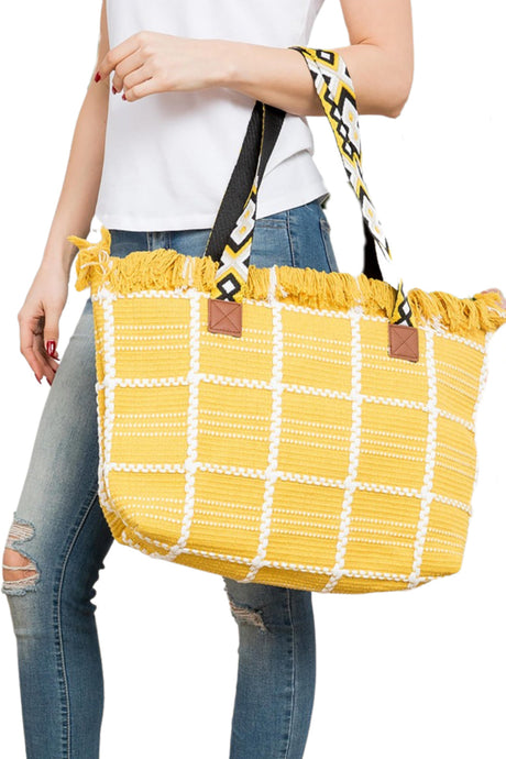 Embroidered Strap Window Pane Tote by Embellish Your Life