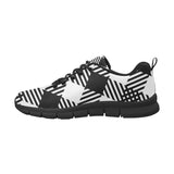 Womens Sneakers, Black and White Plaid Print Running Shoes by inQue.Style