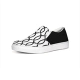 Womens Sneakers - Black & White Ichthys Style Low Top Slip-on Canvas Shoes by inQue.Style