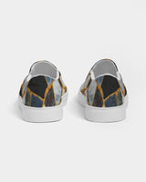 Womens Sneakers - Canvas Slip on Shoes, Black Mosaic Print by inQue.Style