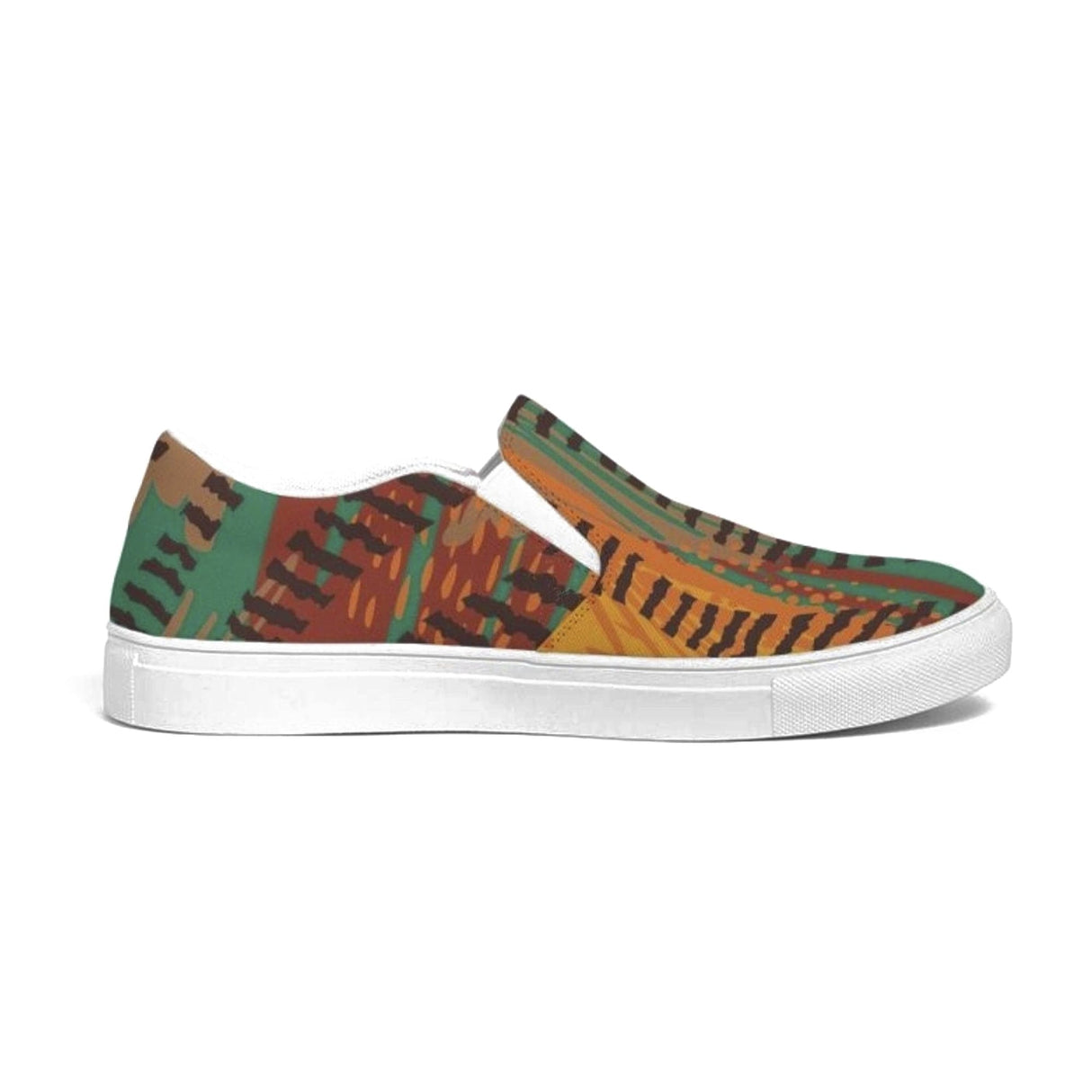 Womens Sneakers - Canvas Slip on Shoes, Brown and Green Print by inQue.Style