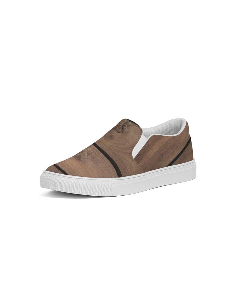 Womens Sneakers - Canvas Slip on Shoes, Brown Plank Print by inQue.Style