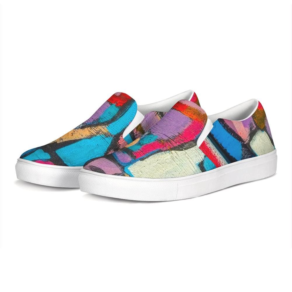 Womens Sneakers - Multicolor Geometric Style Low Top Slip-on Canvas Shoes by inQue.Style