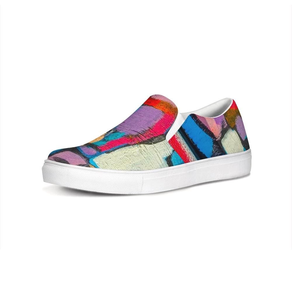 Womens Sneakers - Multicolor Geometric Style Low Top Slip-on Canvas Shoes by inQue.Style