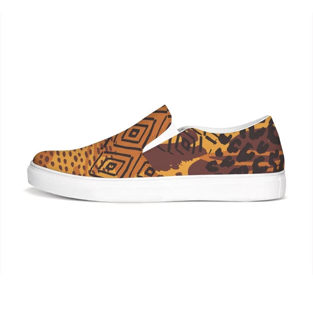 Womens Sneakers, Orange & Gold Low Top Slip-on Canvas Sports Shoes by inQue.Style