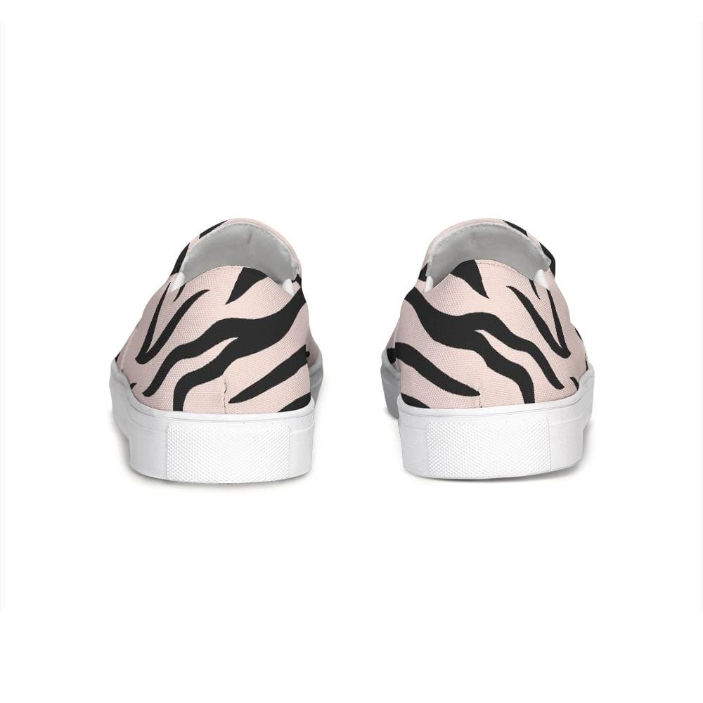 Womens Sneakers - Pink and Black Zebra Stripe Canvas Sports Shoes / Slip-on by inQue.Style