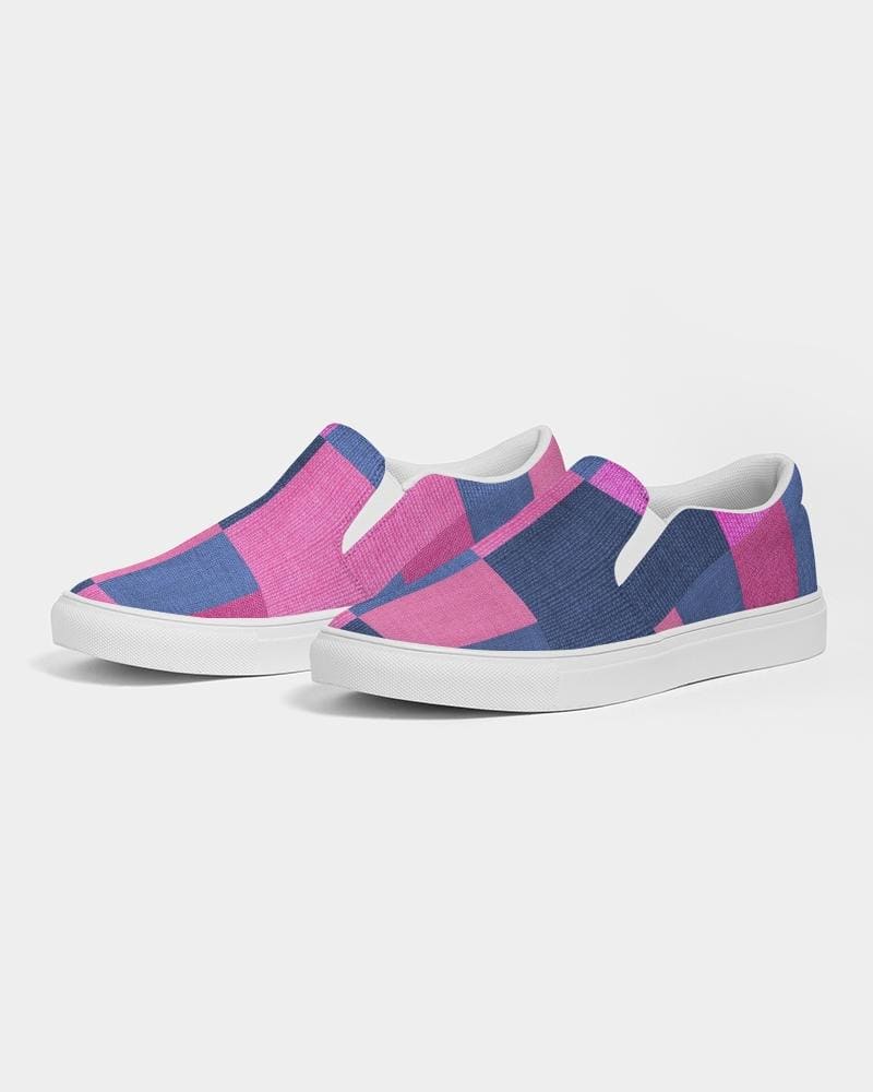 Womens Sneakers - Pink & Blue Geometric Print Slip-on Canvas Shoes by inQue.Style