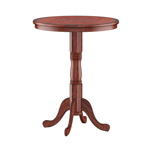 42 Inch Wooden Round Pub Pedestal Side Table with Chessboard