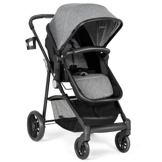 2-in-1 Foldable Pushchair Newborn Infant Baby Stroller-Gray