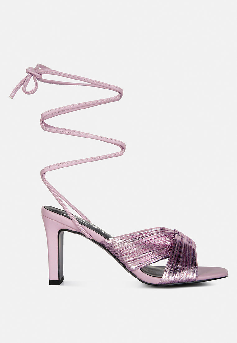 xuxa metallic tie up italian block heel sandals by London Rag