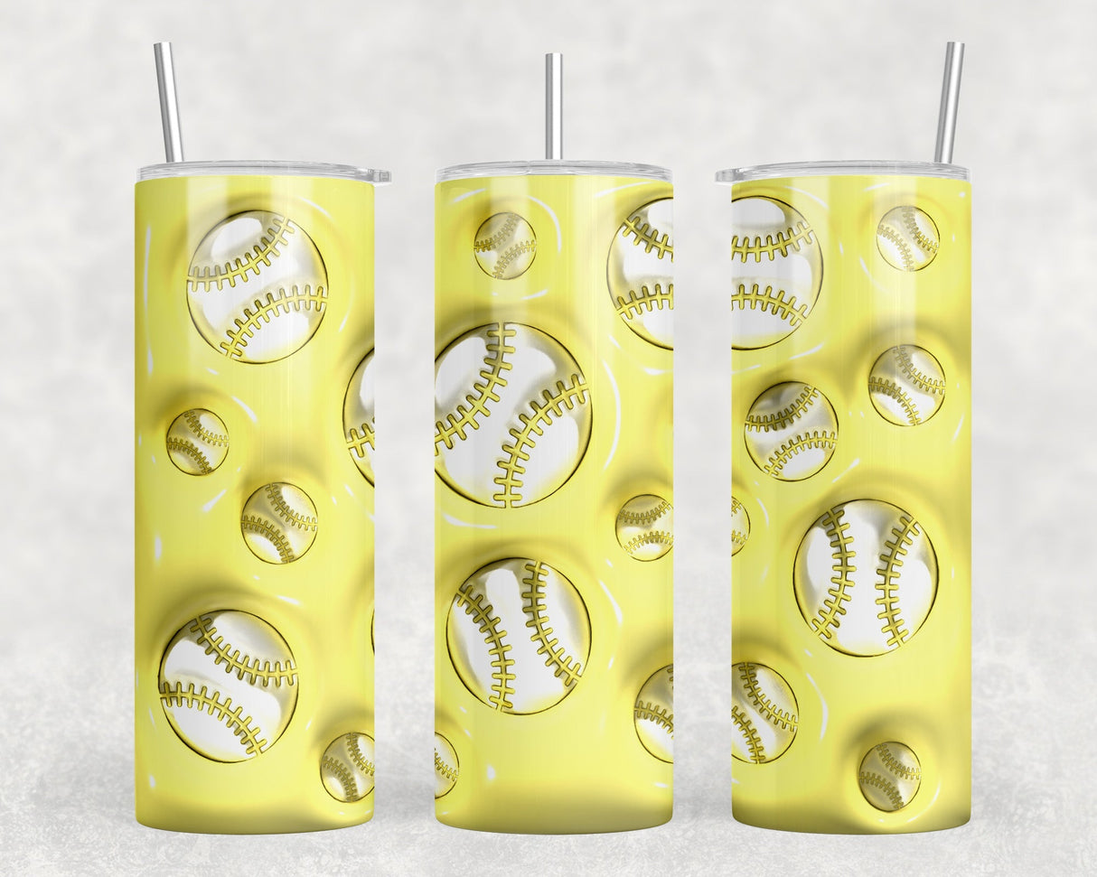 Yellow Baseball|Skinny Tumbler|Optional Bluetooth Speaker| Speaker Color Varies by Rowdy Ridge Co