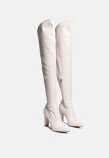 zade thigh high long boots in stretch patent pu by London Rag