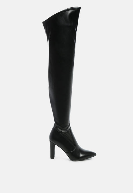 zade thigh high long boots in stretch patent pu by London Rag