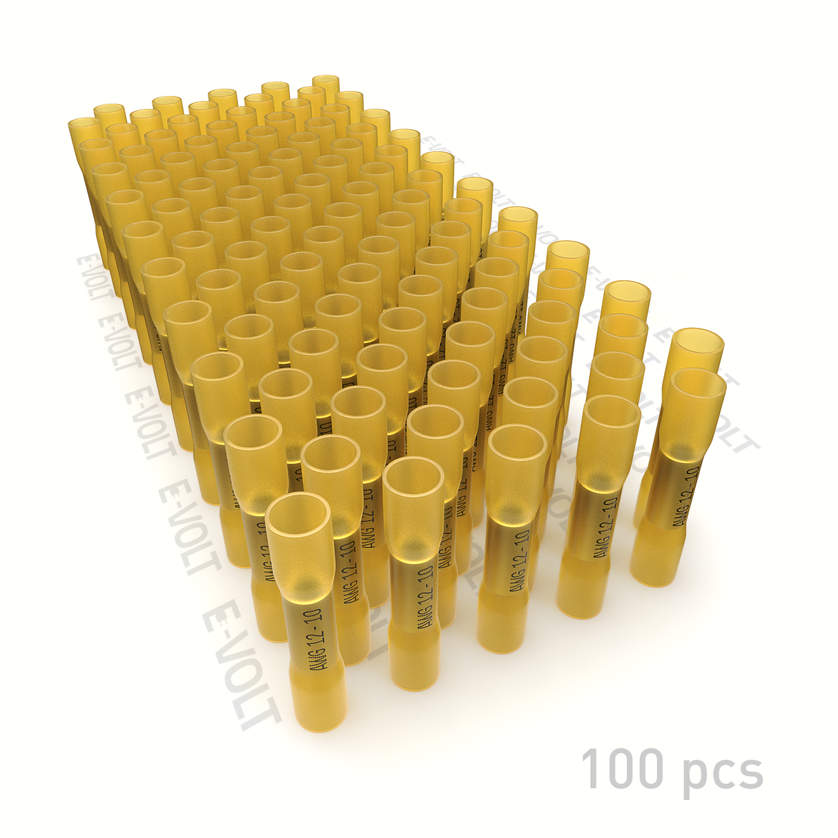 100 PC 12-10 Gauge Yellow Heat Shrink Butt Crimp Connectors by E-VOLT