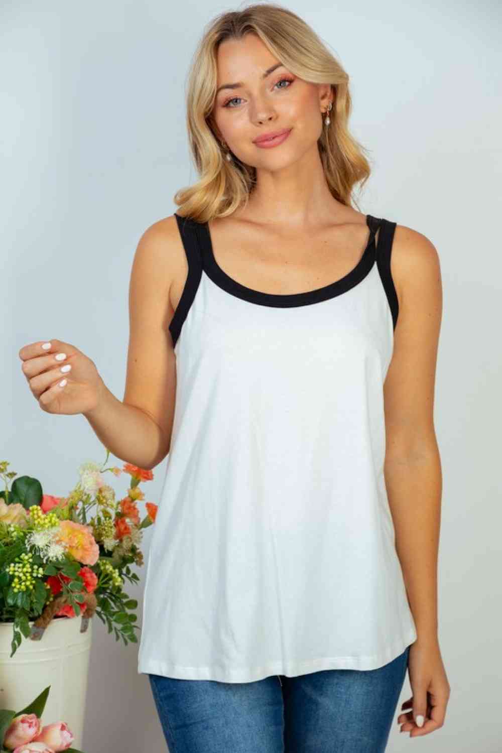 White Birch Beautiful Day Full Size Contrast Trim Sleeveless Top