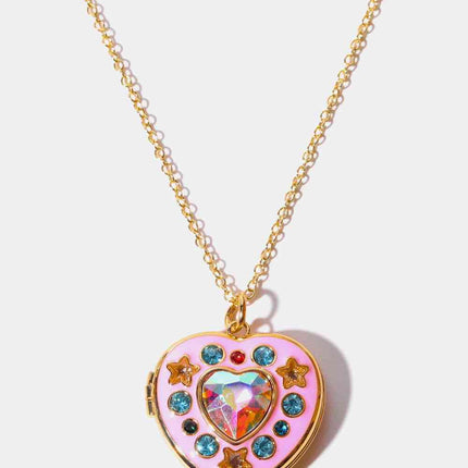 Rhinestone Decor Heart Box Pendant Necklace