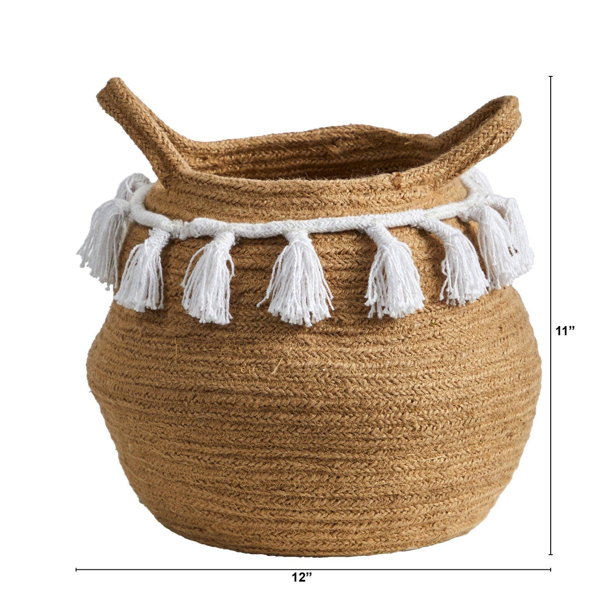 11” Boho Chic Handmade Natural Cotton Woven Planter with Tassels by Nearly Natural - Vysn